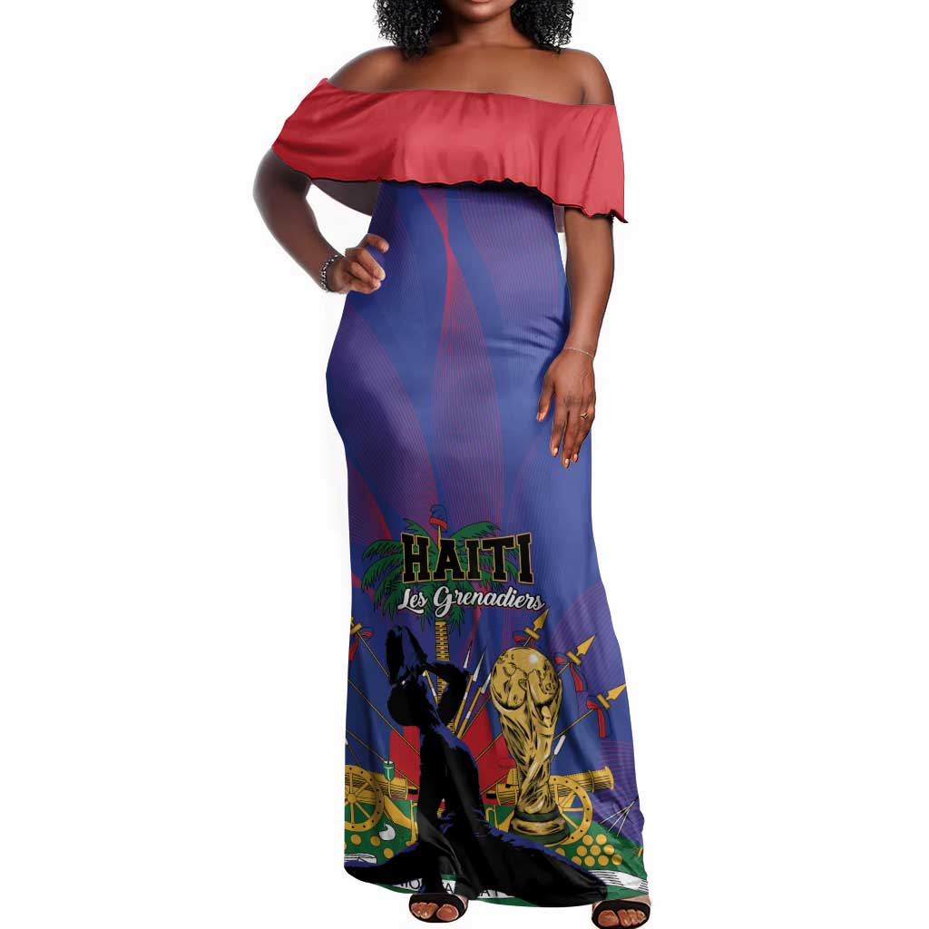 Custom Haiti World Football 2026 Off Shoulder Maxi Dress Go Les Grenadiers - African Pride
