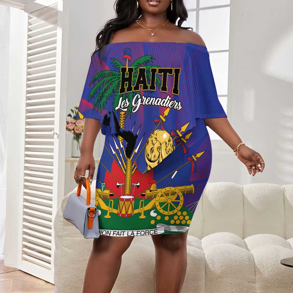 Custom Haiti World Football 2026 Off Shoulder Short Dress Go Les Grenadiers - African Pride