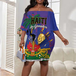 Custom Haiti World Football 2026 Off Shoulder Short Dress Go Les Grenadiers - African Pride