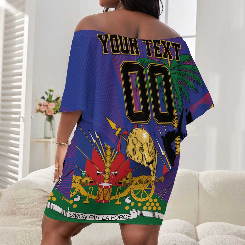 Custom Haiti World Football 2026 Off Shoulder Short Dress Go Les Grenadiers - African Pride