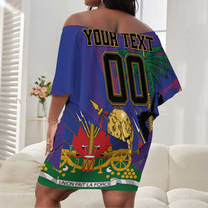 Custom Haiti World Football 2026 Off Shoulder Short Dress Go Les Grenadiers - African Pride