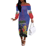Custom Haiti World Football 2026 Off The Shoulder Long Sleeve Dress Go Les Grenadiers - African Pride