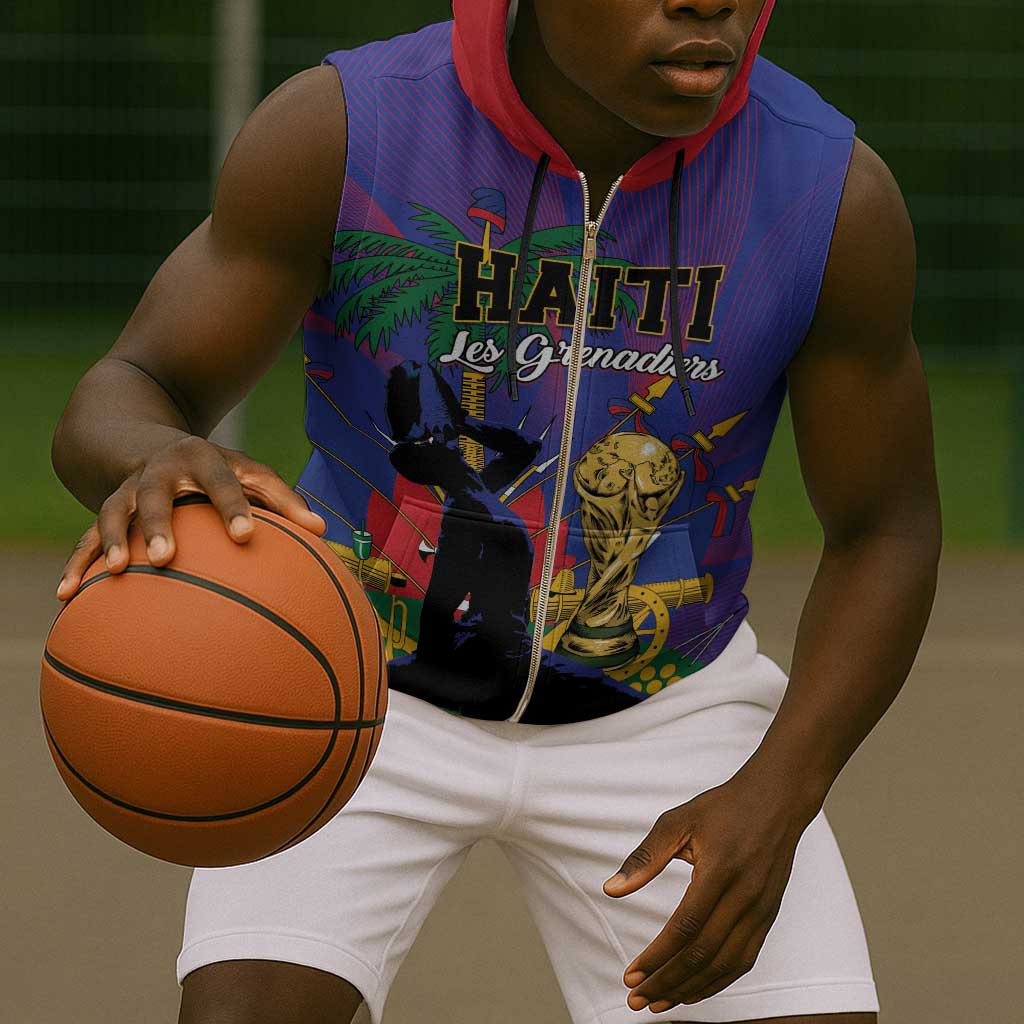 Custom Haiti World Football 2026 Sleeveless Zip Hoodie Go Les Grenadiers - African Pride