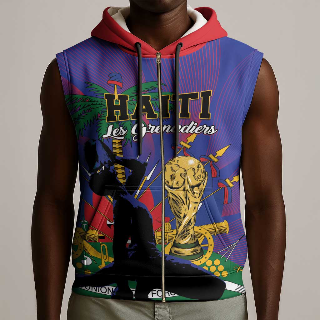 Custom Haiti World Football 2026 Sleeveless Zip Hoodie Go Les Grenadiers - African Pride