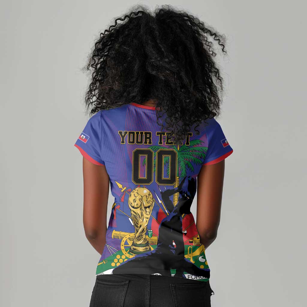 Custom Haiti World Football 2026 Women V-Neck T-Shirt Go Les Grenadiers - African Pride