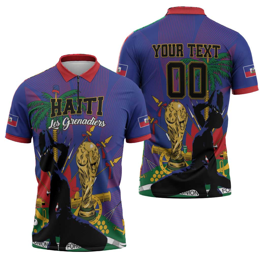 Custom Haiti World Football 2026 Zipper Polo Shirt Go Les Grenadiers