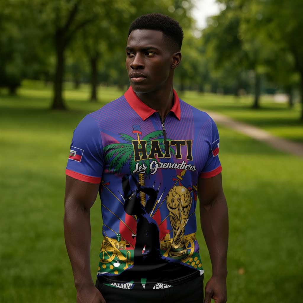 Custom Haiti World Football 2026 Zipper Polo Shirt Go Les Grenadiers