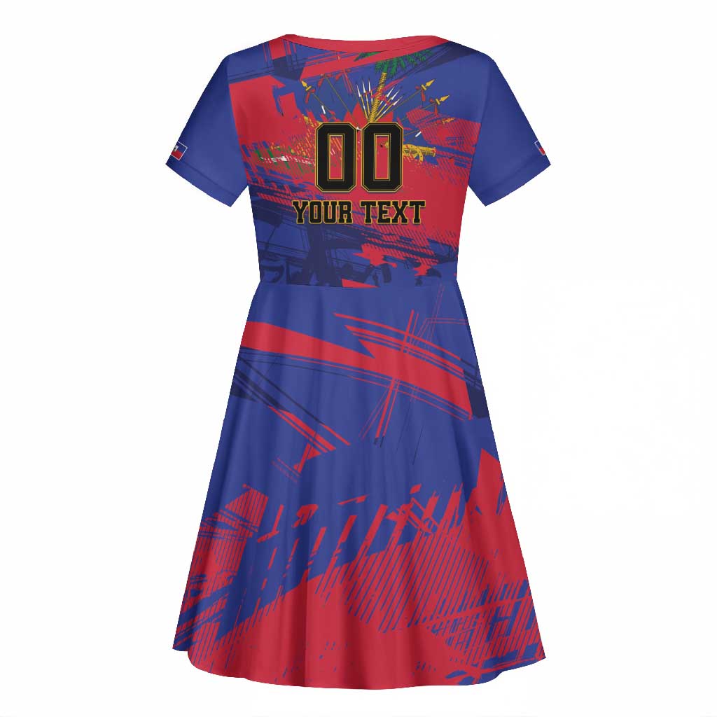 Custom Ekip Foutbol Ayiti 2026 Kid Short Sleeve Dress Haiti Grenadye Alaso - African Pride