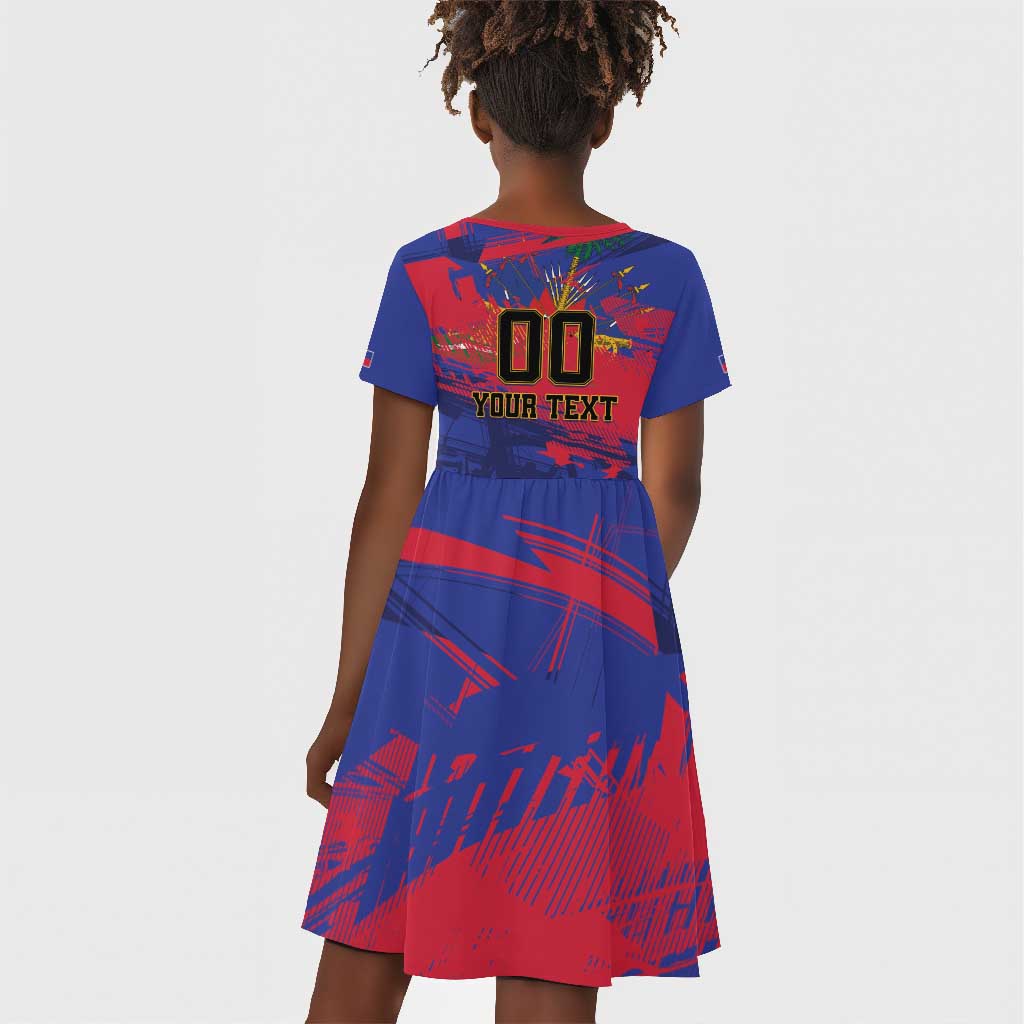 Custom Ekip Foutbol Ayiti 2026 Kid Short Sleeve Dress Haiti Grenadye Alaso - African Pride