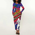 Custom Ekip Foutbol Ayiti 2026 Long Sleeve Bodycon Dress Haiti Grenadye Alaso - African Pride