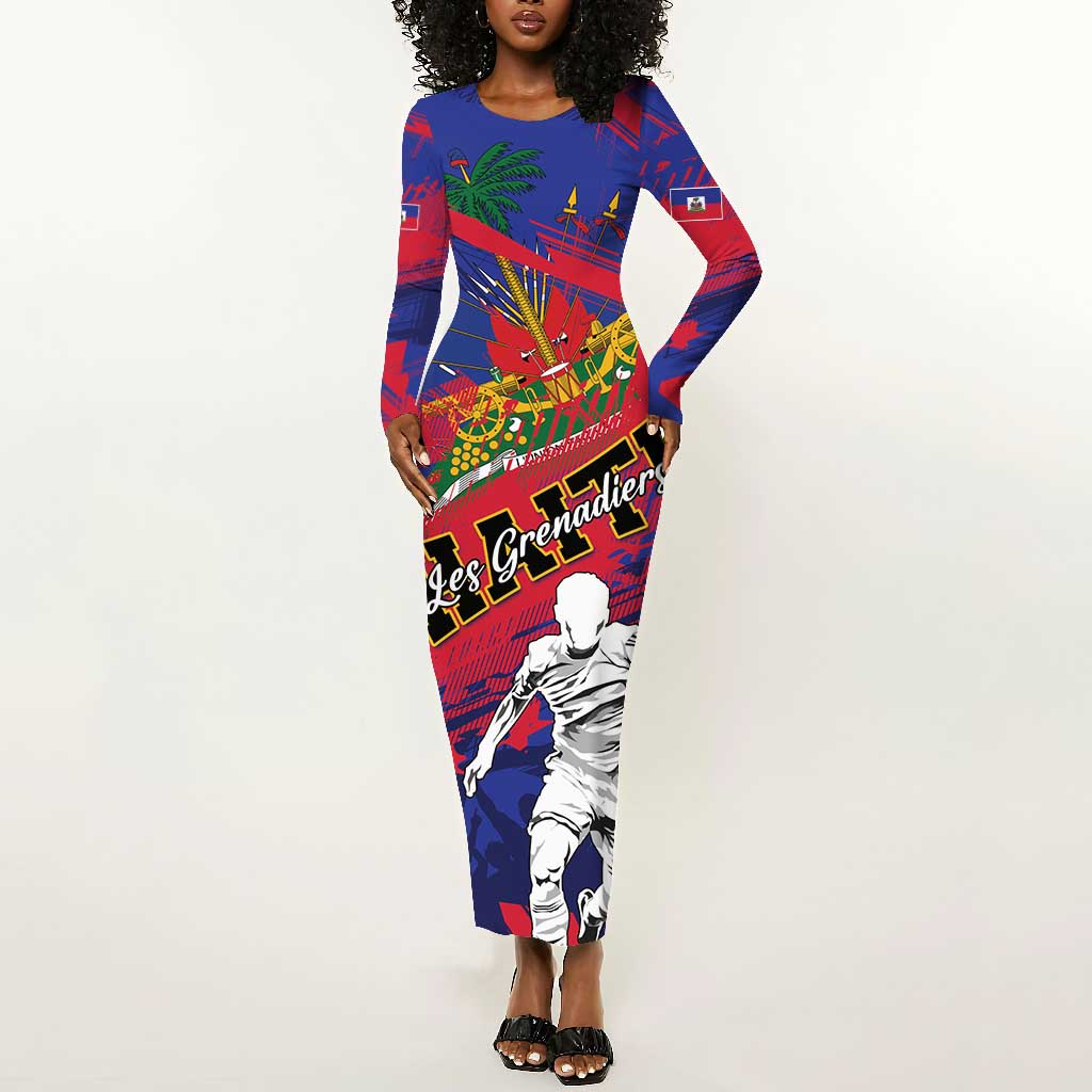 Custom Ekip Foutbol Ayiti 2026 Long Sleeve Bodycon Dress Haiti Grenadye Alaso - African Pride