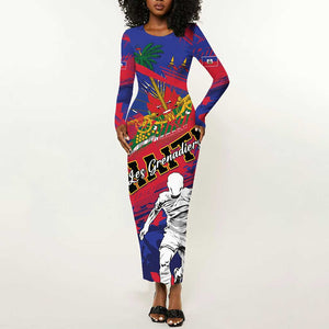 Custom Ekip Foutbol Ayiti 2026 Long Sleeve Bodycon Dress Haiti Grenadye Alaso - African Pride