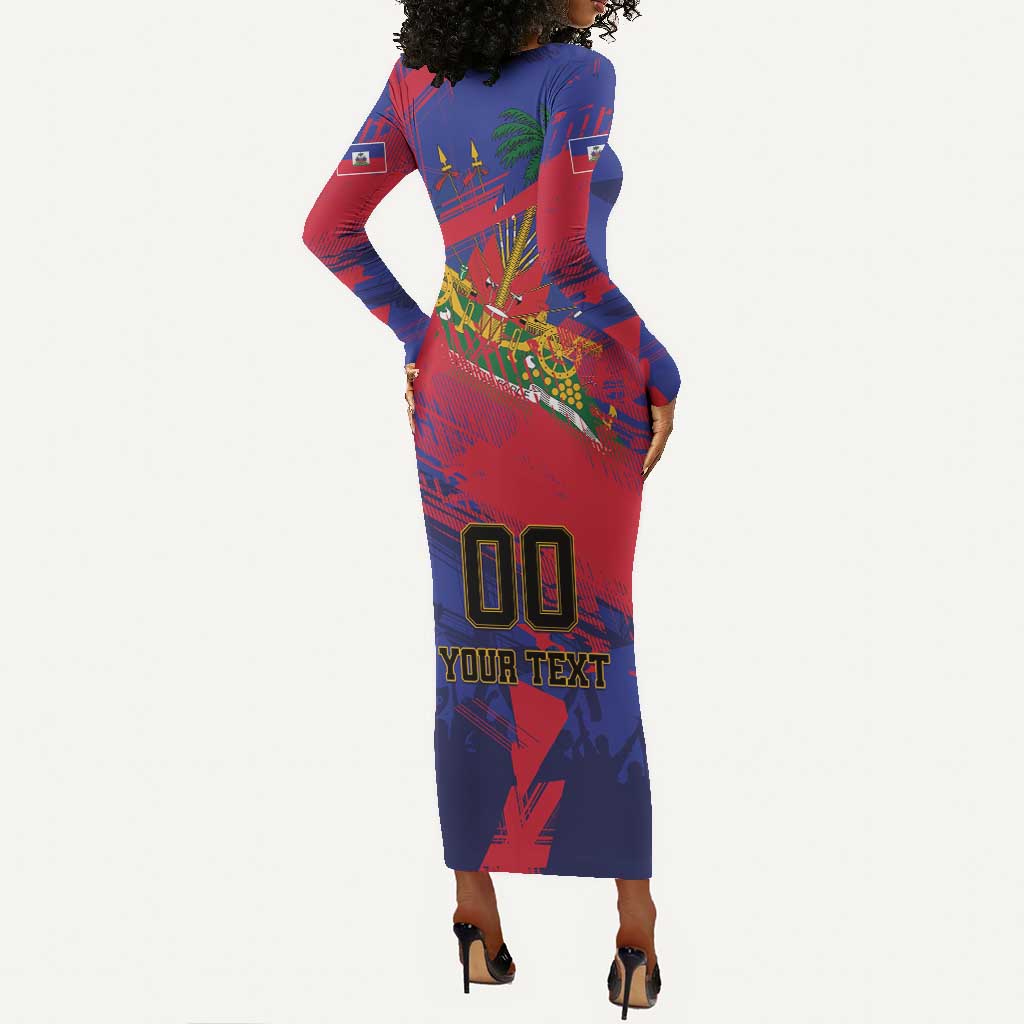 Custom Ekip Foutbol Ayiti 2026 Long Sleeve Bodycon Dress Haiti Grenadye Alaso - African Pride