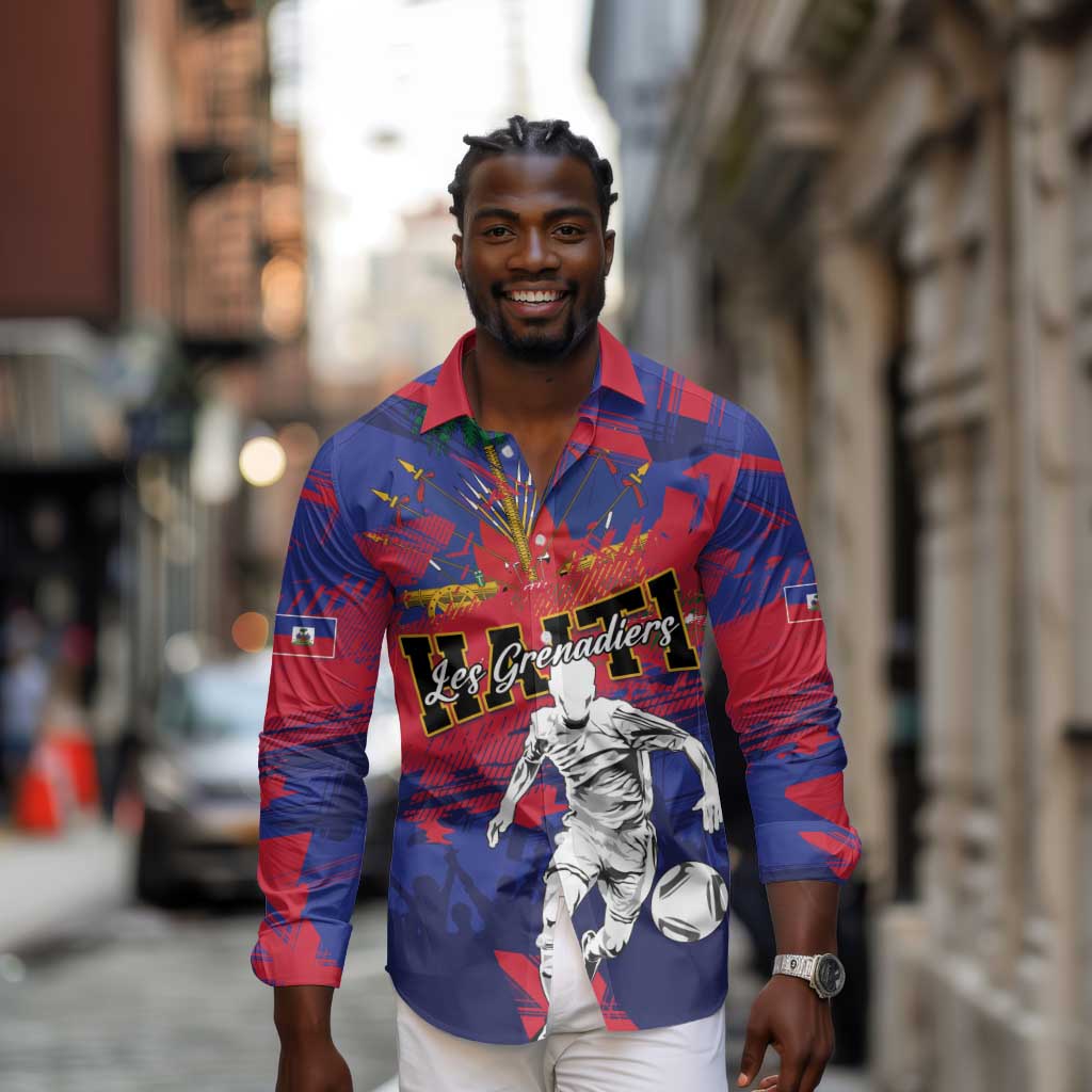 Custom Ekip Foutbol Ayiti 2026 Long Sleeve Button Shirt Haiti Grenadye Alaso - African Pride