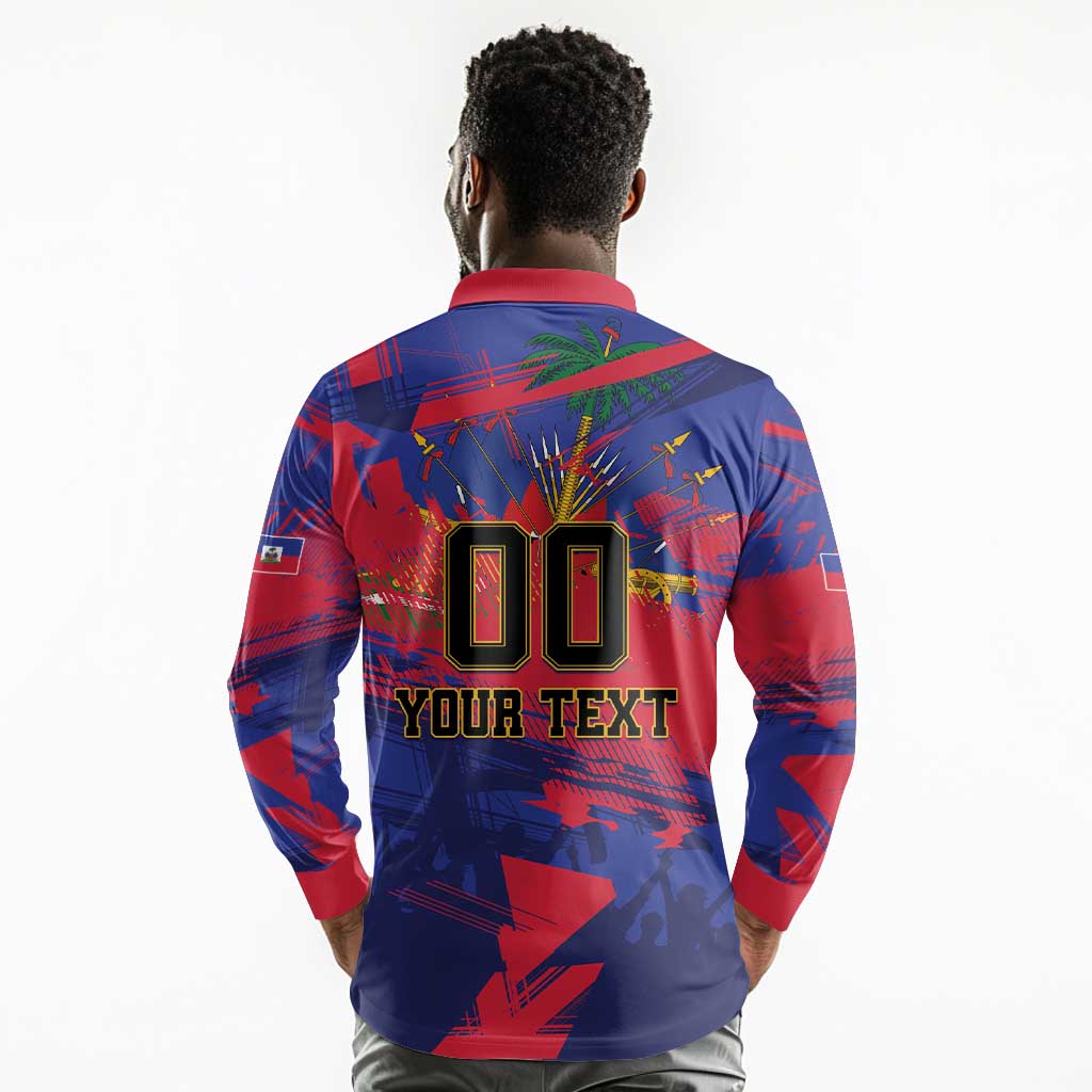 Custom Ekip Foutbol Ayiti 2026 Long Sleeve Polo Shirt Haiti Grenadye Alaso - African Pride
