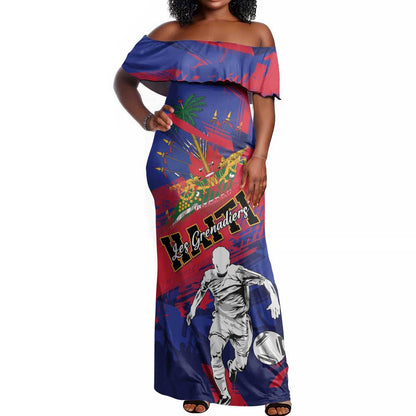 Custom Ekip Foutbol Ayiti 2026 Off Shoulder Maxi Dress Haiti Grenadye Alaso - African Pride