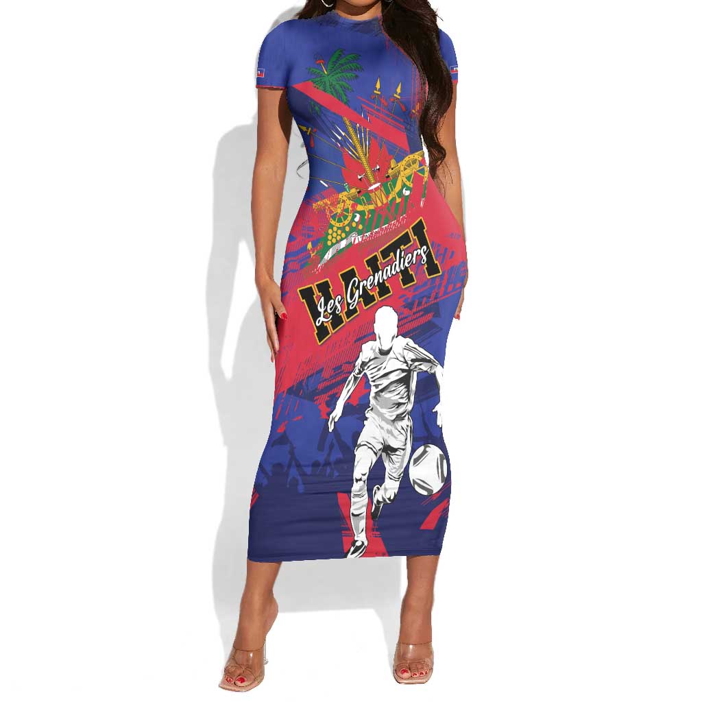 Custom Ekip Foutbol Ayiti 2026 Short Sleeve Bodycon Dress Haiti Grenadye Alaso - African Pride