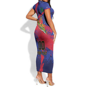Custom Ekip Foutbol Ayiti 2026 Short Sleeve Bodycon Dress Haiti Grenadye Alaso - African Pride