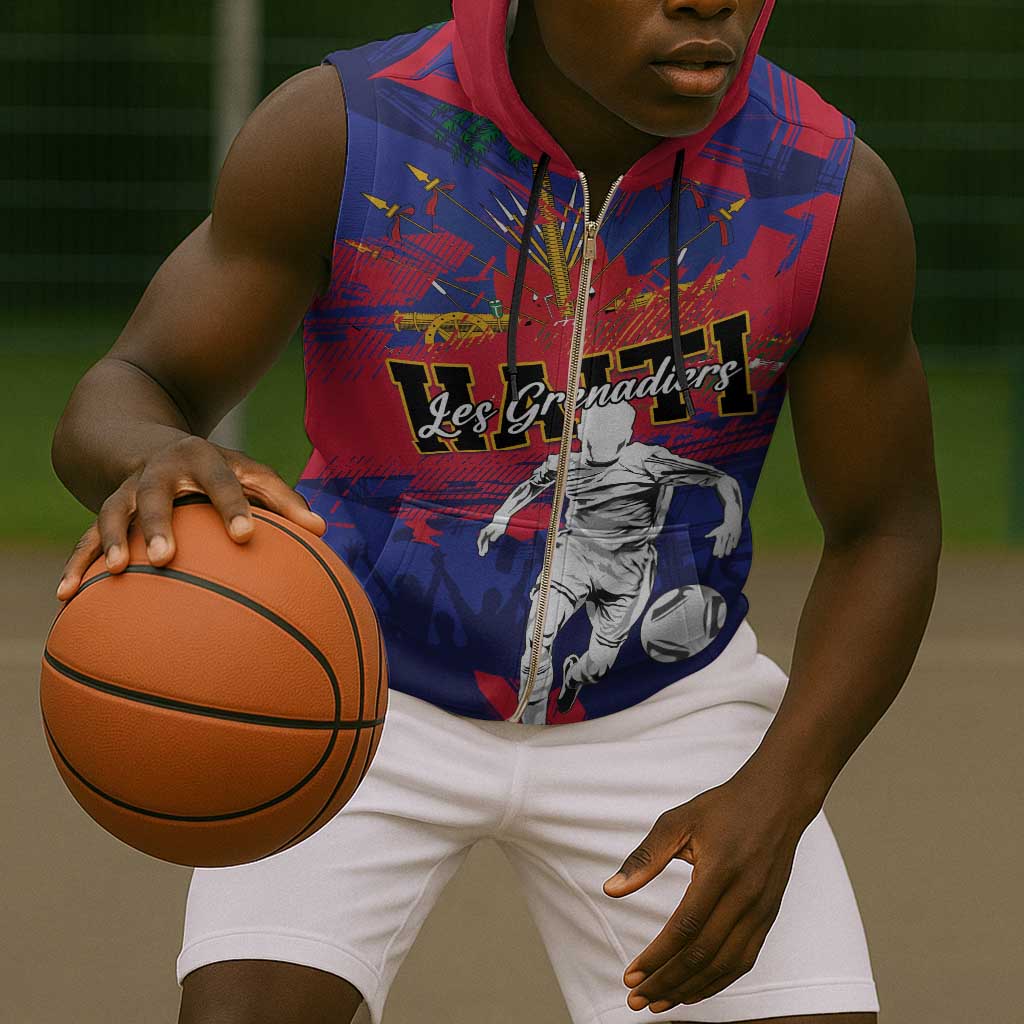 Custom Ekip Foutbol Ayiti 2026 Sleeveless Zip Hoodie Haiti Grenadye Alaso - African Pride