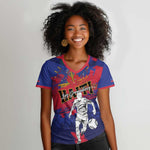 Custom Ekip Foutbol Ayiti 2026 Women V-Neck T-Shirt Haiti Grenadye Alaso - African Pride