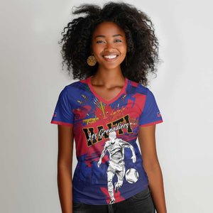 Custom Ekip Foutbol Ayiti 2026 Women V-Neck T-Shirt Haiti Grenadye Alaso - African Pride