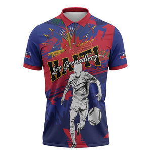 Custom Ekip Foutbol Ayiti 2026 Zipper Polo Shirt Haiti Grenadye Alaso