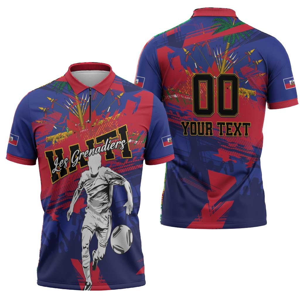Custom Ekip Foutbol Ayiti 2026 Zipper Polo Shirt Haiti Grenadye Alaso