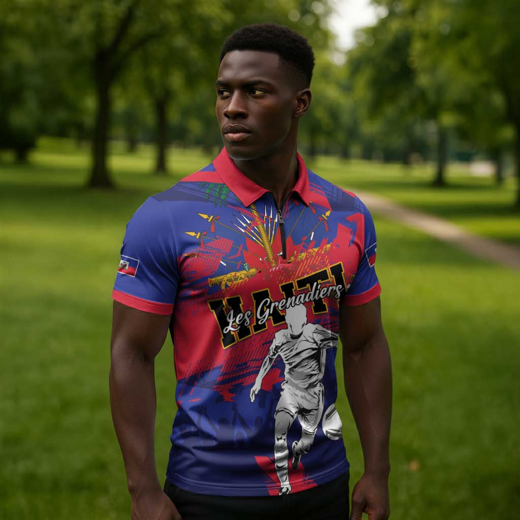 Custom Ekip Foutbol Ayiti 2026 Zipper Polo Shirt Haiti Grenadye Alaso