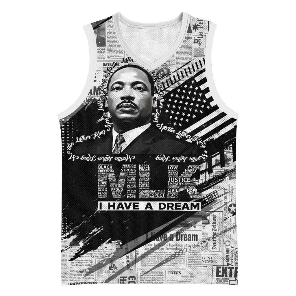 I Have A Dream MLK Basketball Jersey Newspaper Grunge Style - African Pride