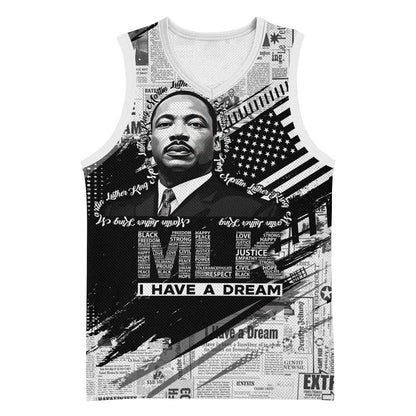 I Have A Dream MLK Basketball Jersey Newspaper Grunge Style - African Pride