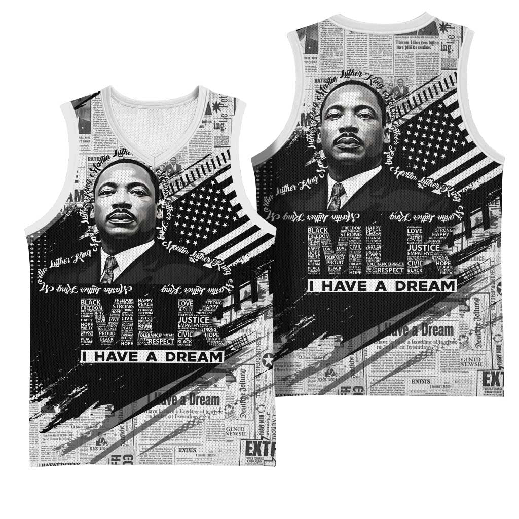 I Have A Dream MLK Basketball Jersey Newspaper Grunge Style - African Pride