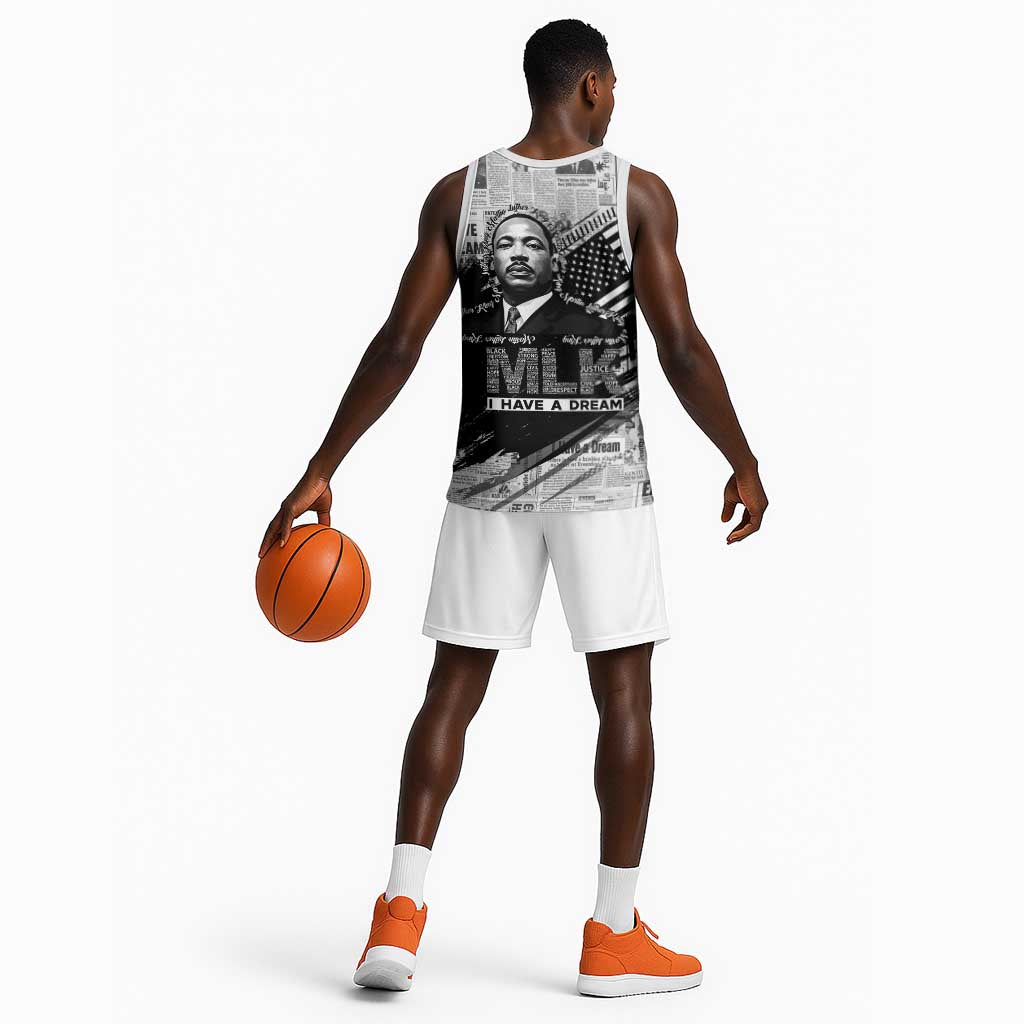 I Have A Dream MLK Basketball Jersey Newspaper Grunge Style - African Pride