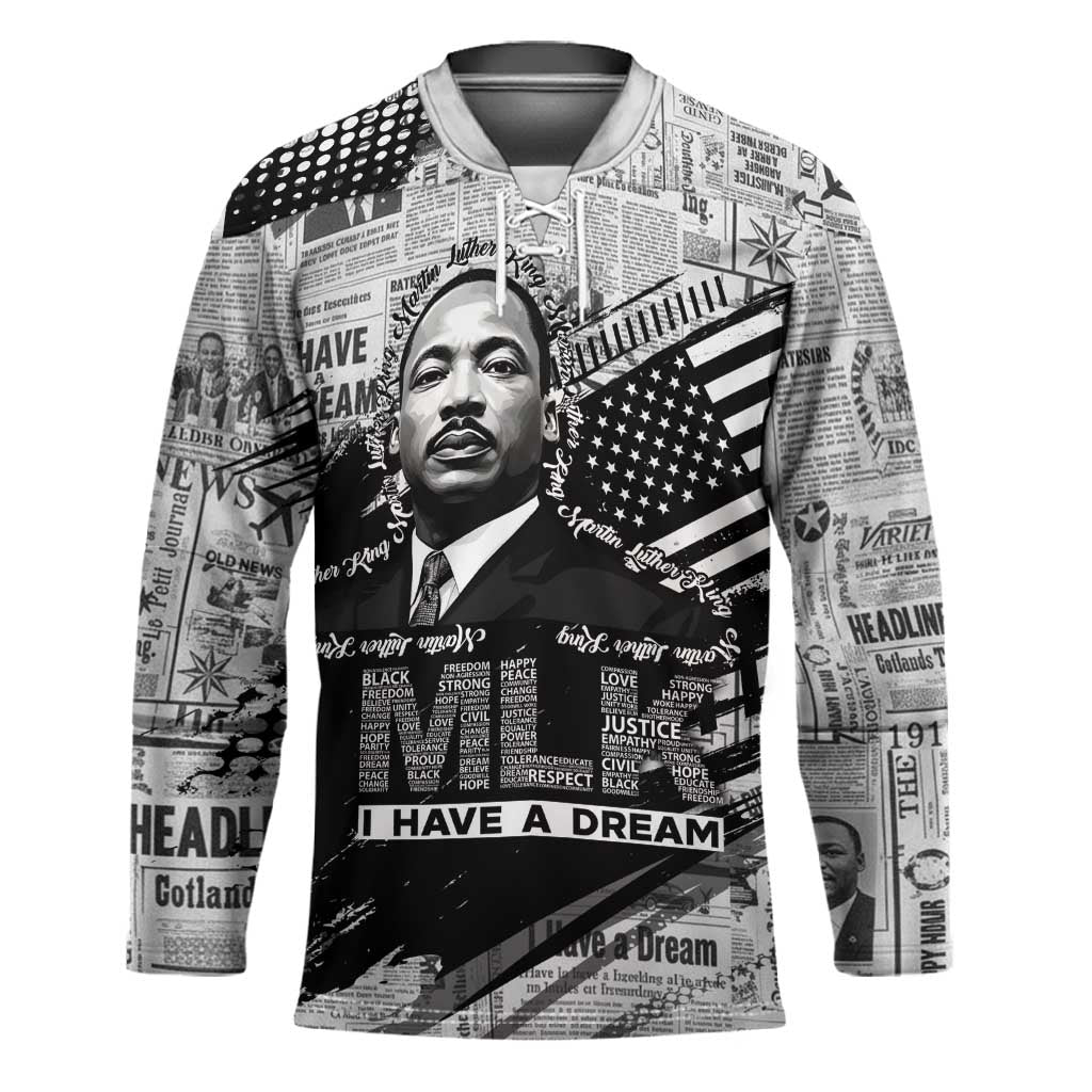 I Have A Dream MLK Hockey Jersey Newspaper Grunge Style - African Pride