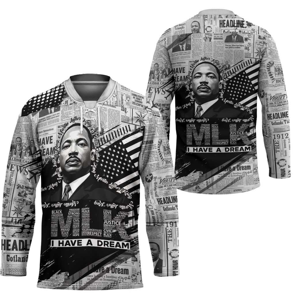 I Have A Dream MLK Hockey Jersey Newspaper Grunge Style - African Pride