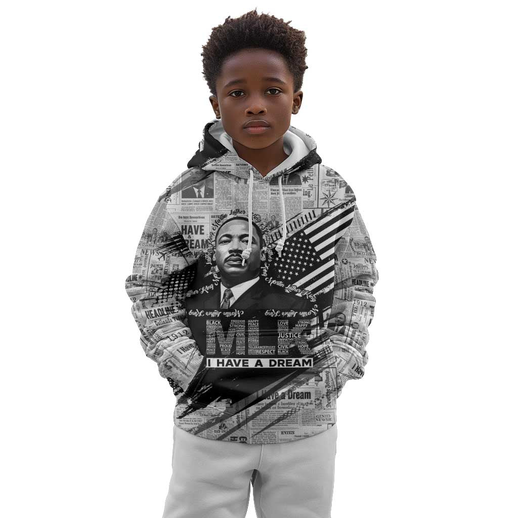 I Have A Dream MLK Kid Hoodie Newspaper Grunge Style - African Pride
