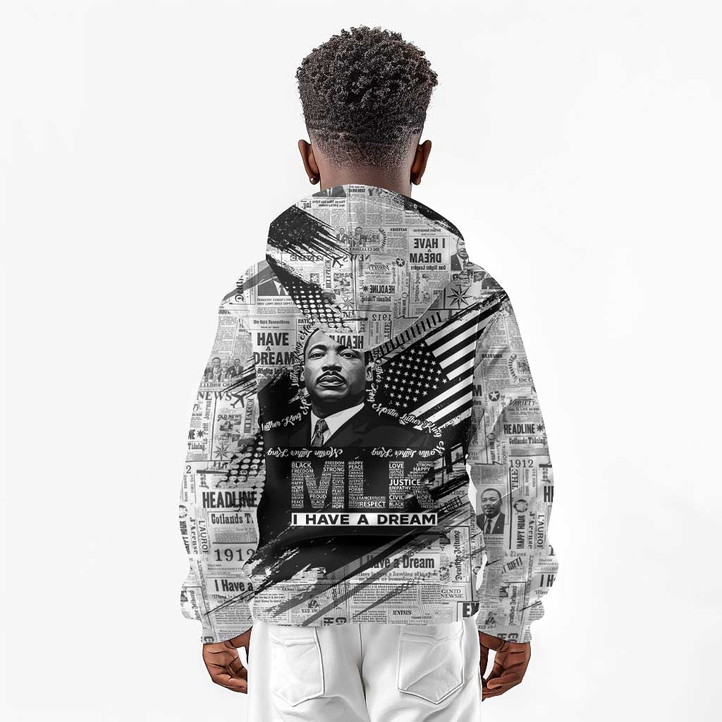 I Have A Dream MLK Kid Hoodie Newspaper Grunge Style - African Pride