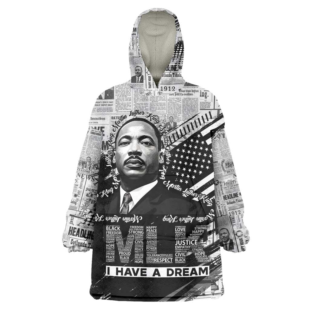 I Have A Dream MLK Kid Wearable Blanket Hoodie Newspaper Grunge Style - African Pride
