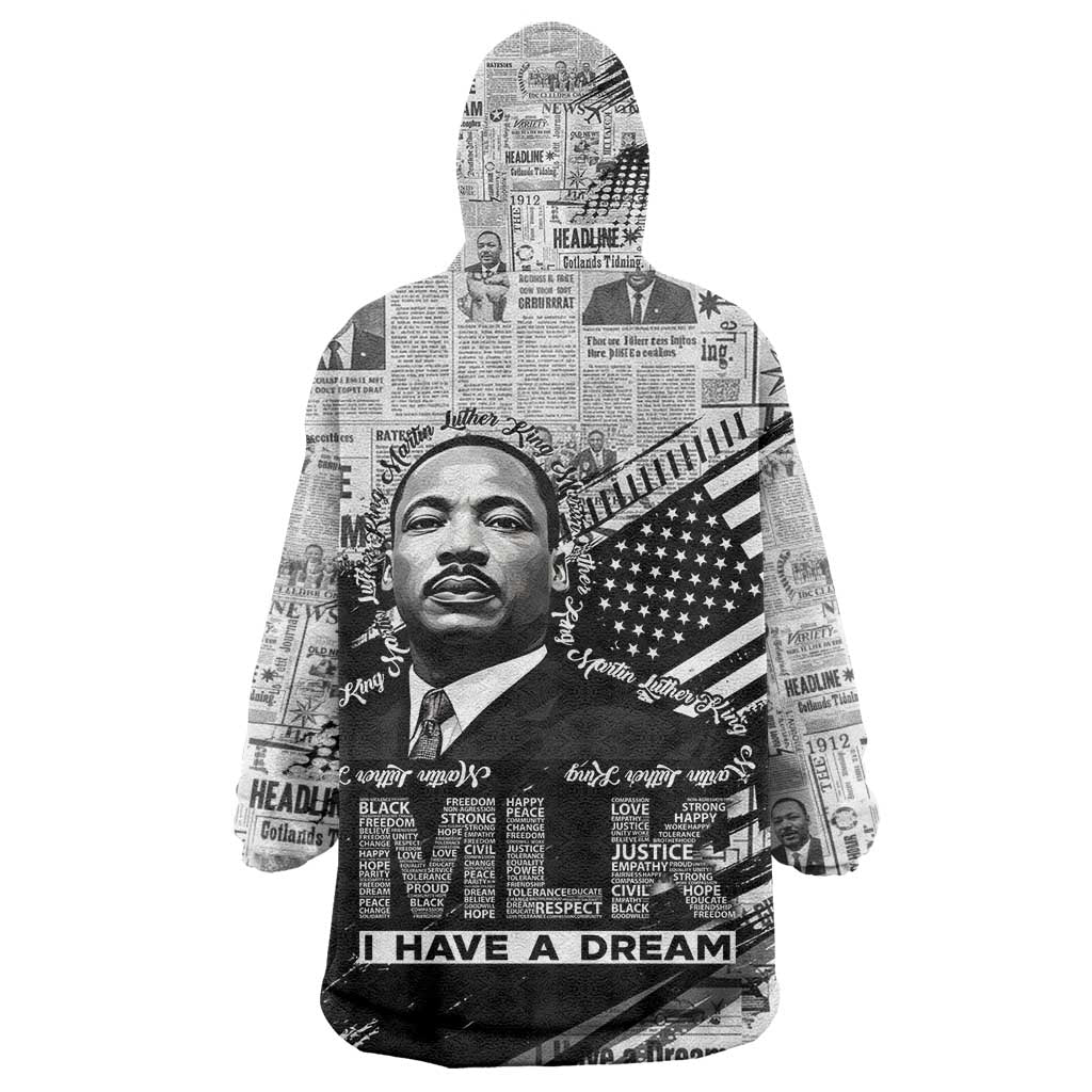 I Have A Dream MLK Kid Wearable Blanket Hoodie Newspaper Grunge Style - African Pride