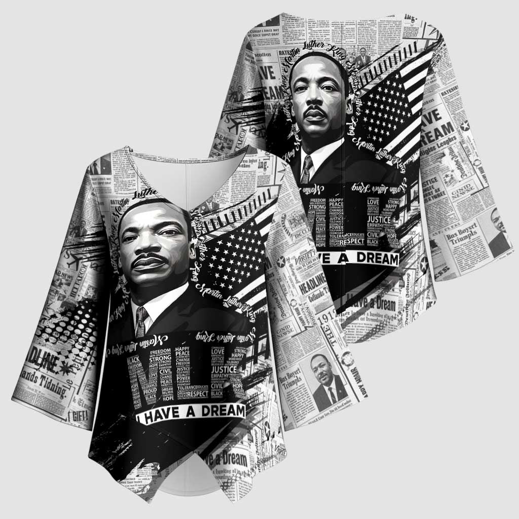 I Have A Dream MLK Kimono Sleeve Blouse Newspaper Grunge Style - African Pride