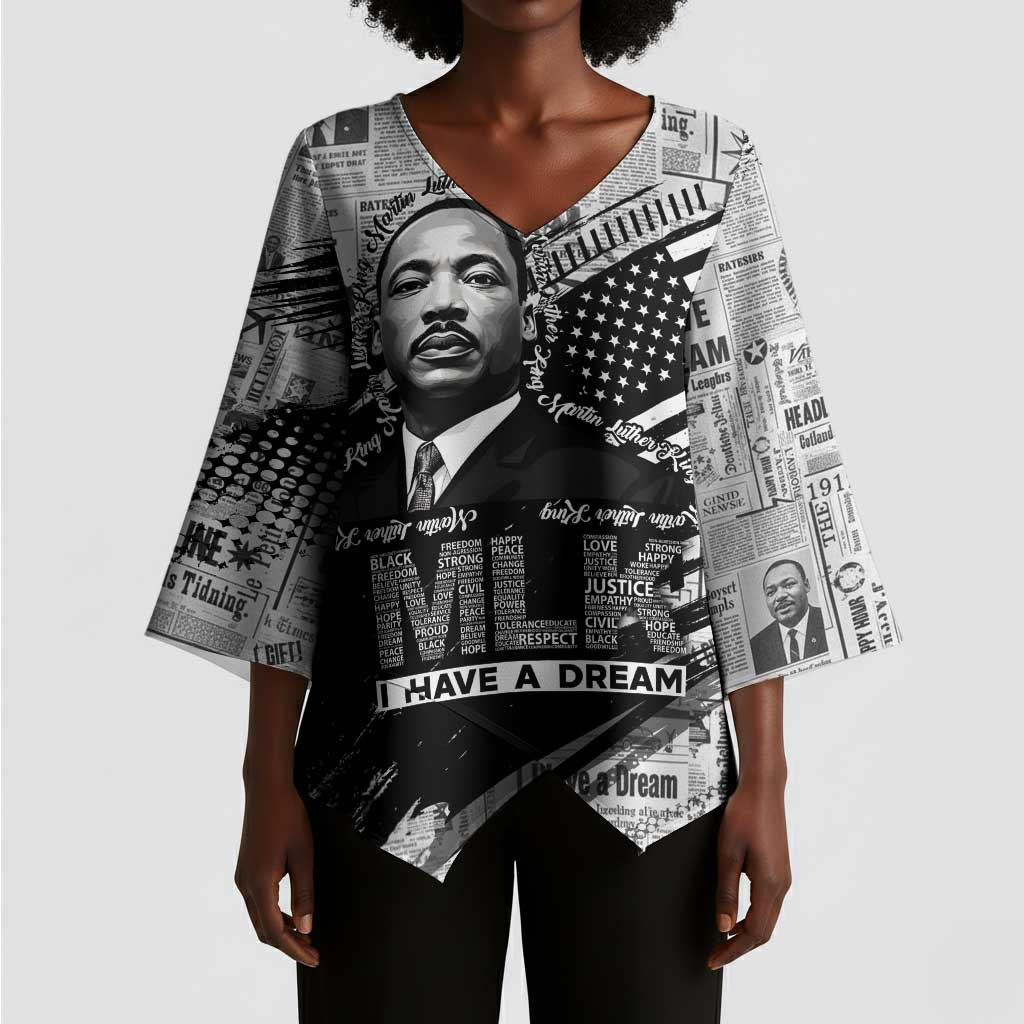 I Have A Dream MLK Kimono Sleeve Blouse Newspaper Grunge Style - African Pride