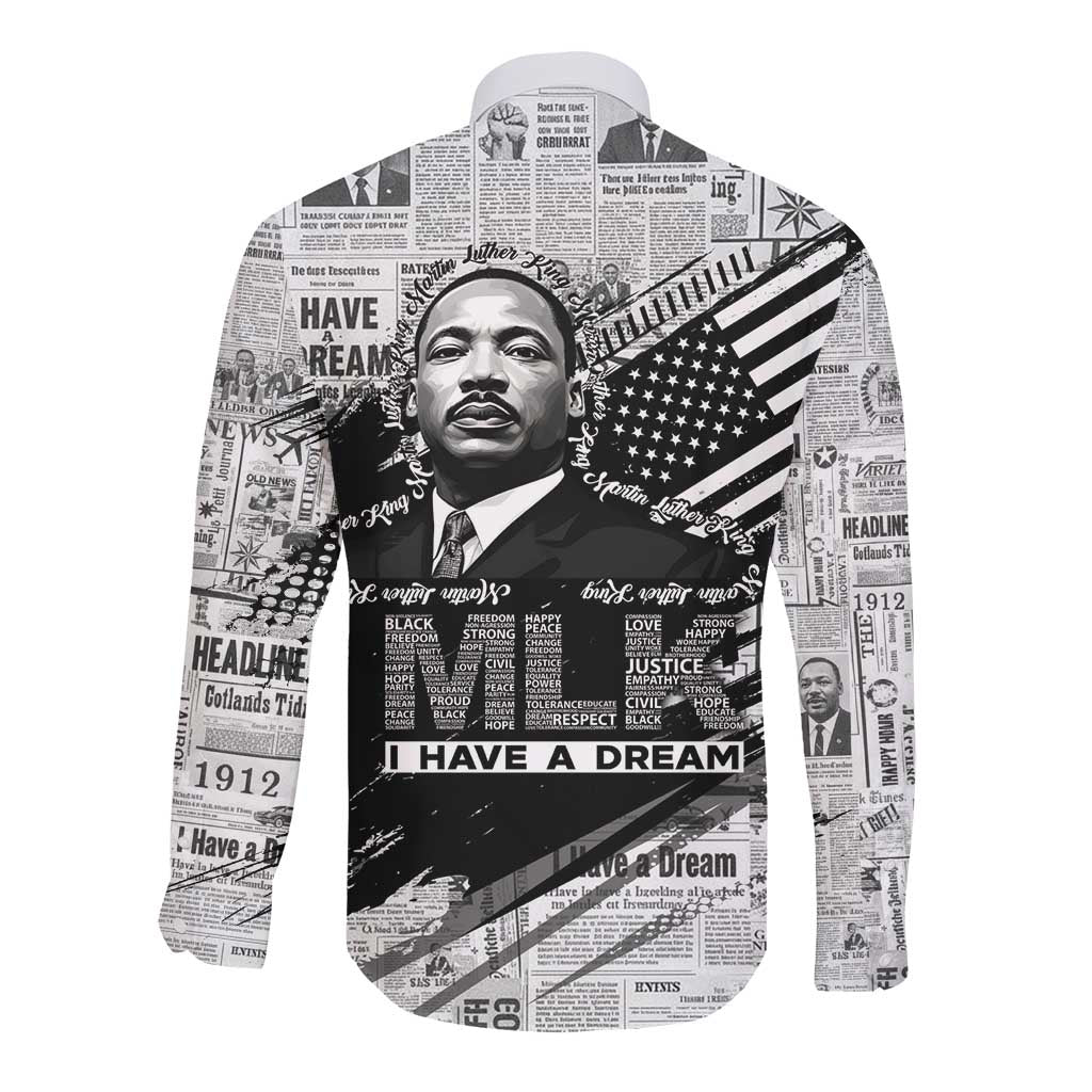 I Have A Dream MLK Long Sleeve Button Shirt Newspaper Grunge Style - African Pride