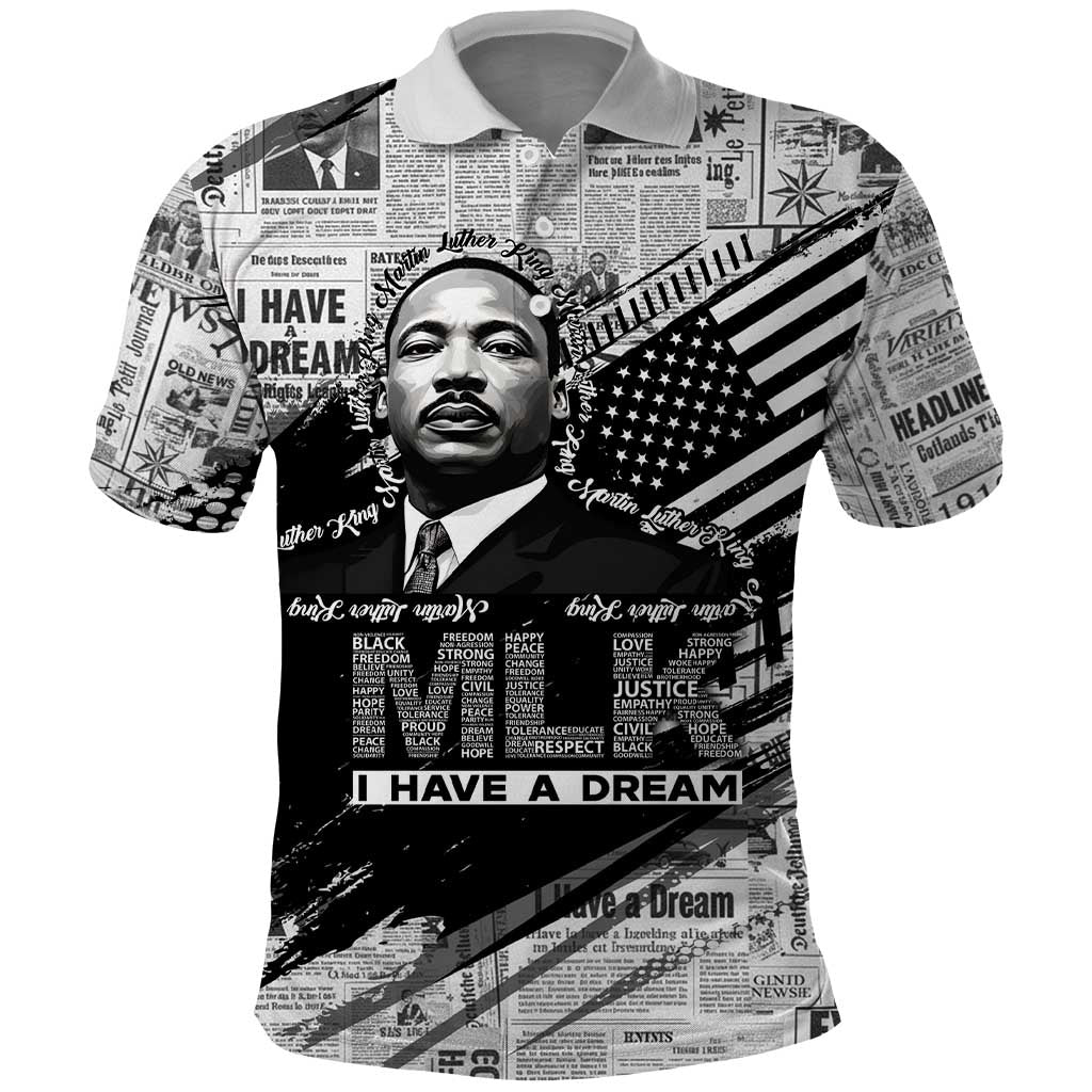 I Have A Dream MLK Polo Shirt Newspaper Grunge Style - African Pride