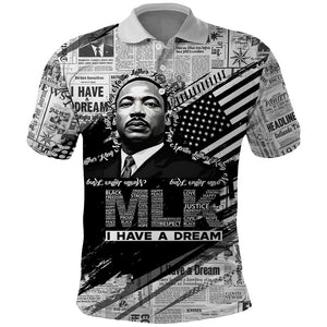 I Have A Dream MLK Polo Shirt Newspaper Grunge Style - African Pride