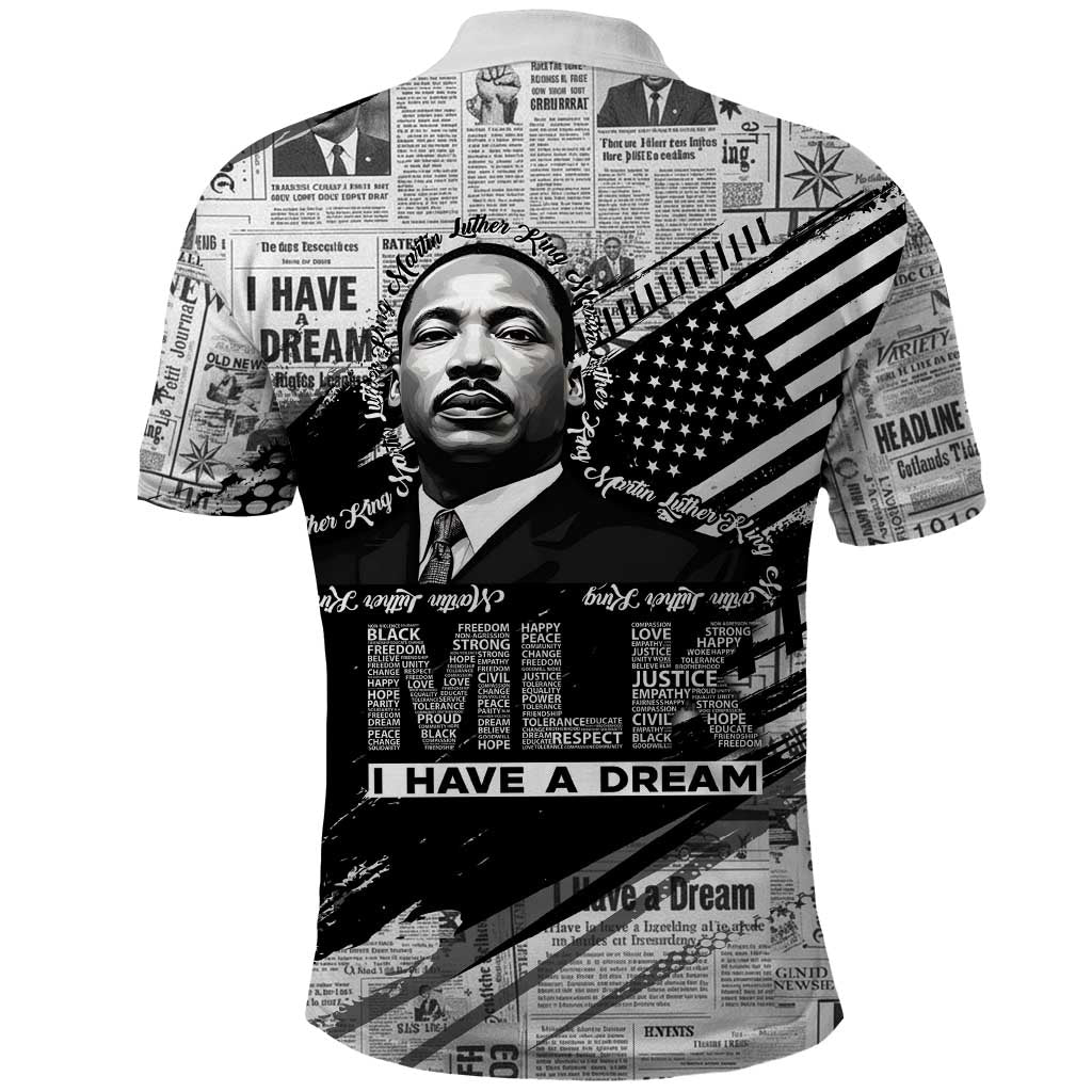 I Have A Dream MLK Polo Shirt Newspaper Grunge Style - African Pride