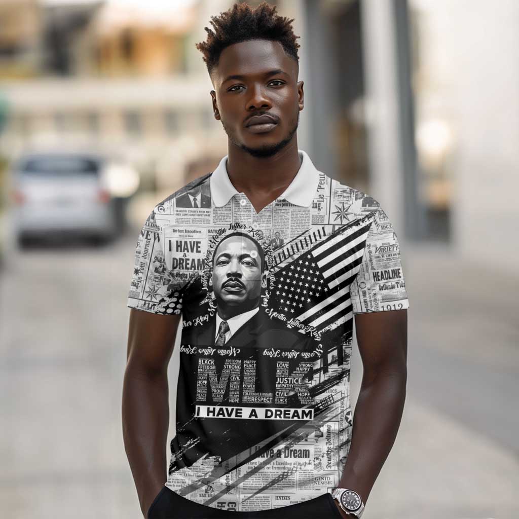 I Have A Dream MLK Polo Shirt Newspaper Grunge Style - African Pride