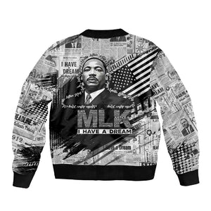 I Have A Dream MLK Sleeve Zip Bomber Jacket Newspaper Grunge Style - African Pride