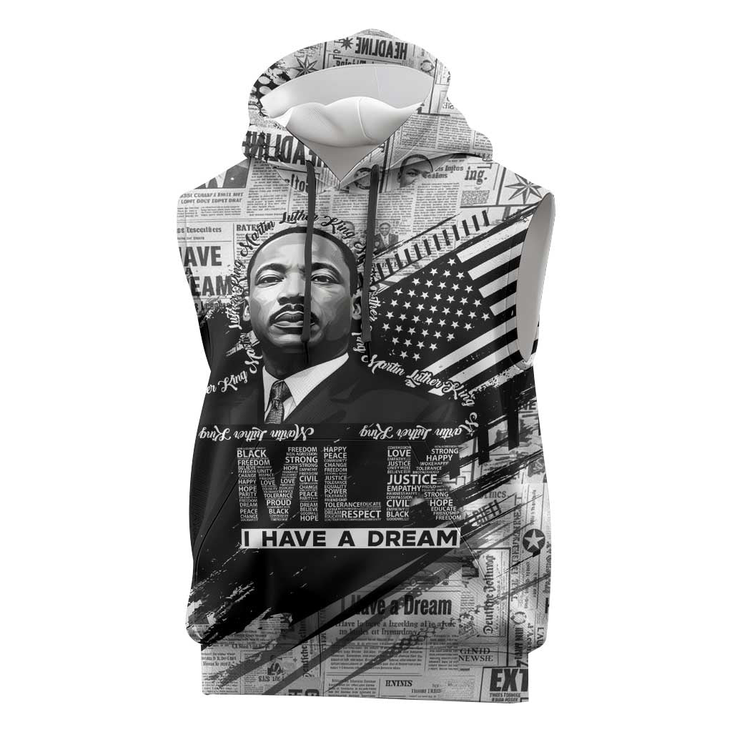 I Have A Dream MLK Sleeveless Hoodie Newspaper Grunge Style - African Pride