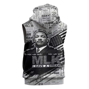 I Have A Dream MLK Sleeveless Zip Hoodie Newspaper Grunge Style - African Pride