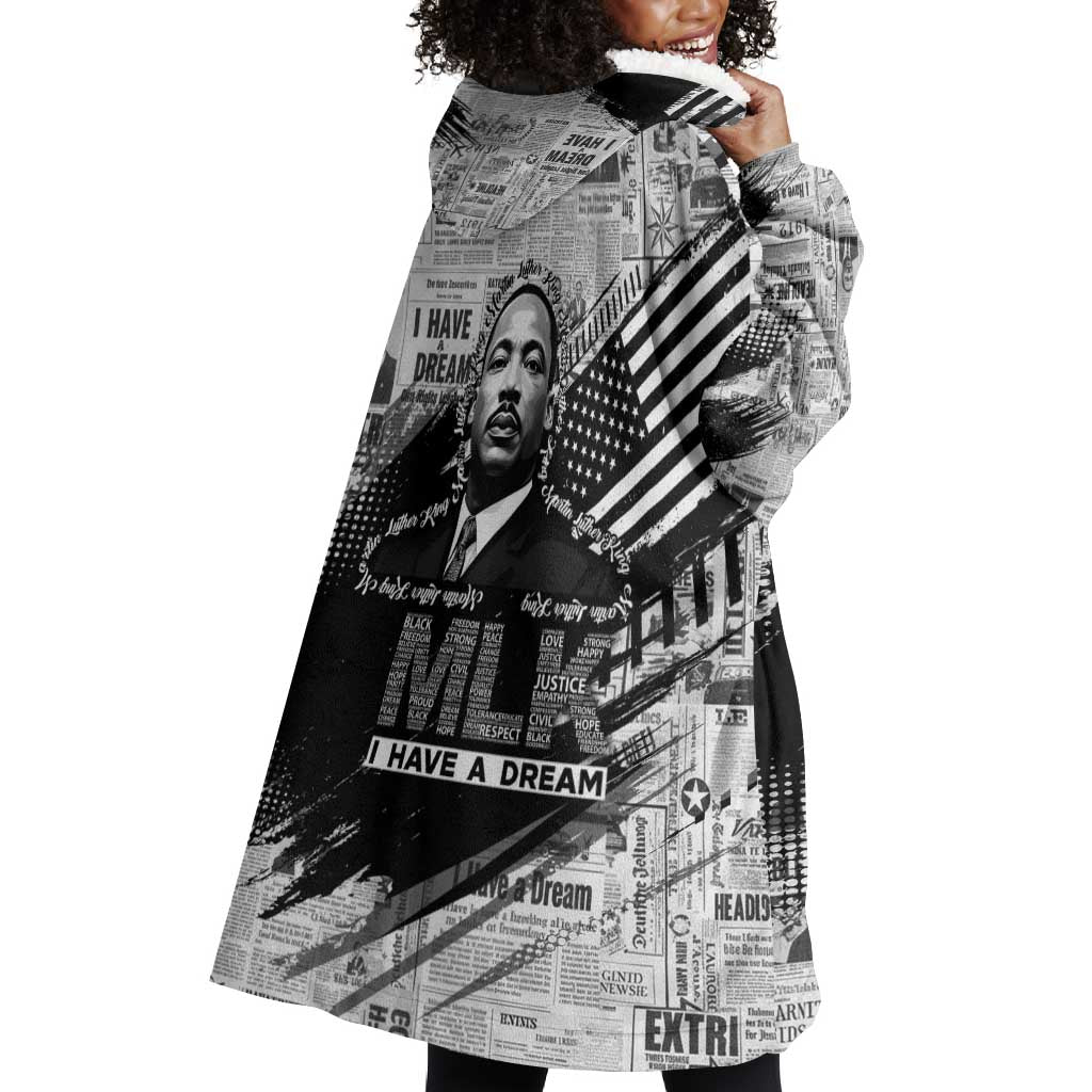 I Have A Dream MLK Wearable Blanket Hoodie Newspaper Grunge Style - African Pride