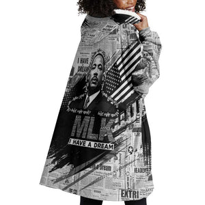 I Have A Dream MLK Wearable Blanket Hoodie Newspaper Grunge Style - African Pride